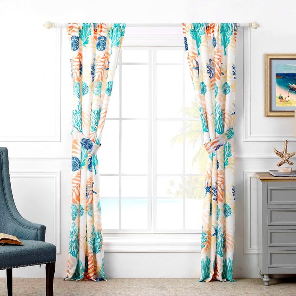 AQUA Montego Coastal Curtains Window Treatments - Picture 1 of 2